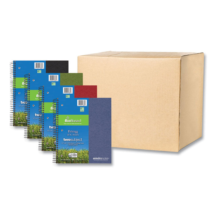 Earthtones BioBased Paper Notebook, 2-Subject, College Rule, Randomly Assorted Cover Colors, (100) 11 x 9 Sheets, 24/Carton