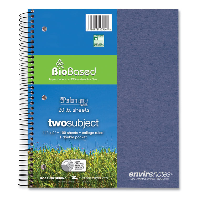 Earthtones BioBased Paper Notebook, 2-Subject, College Rule, Randomly Assorted Cover Colors, (100) 11 x 9 Sheets, 24/Carton