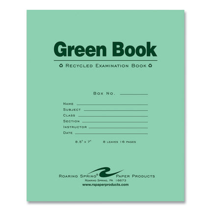 Recycled Exam Book, Wide/Legal Rule, Green Cover, (8) 8.5 x 7 Sheets, 600/Carton