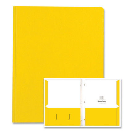 Pocket Folder with 3 Fasteners, 0.5" Capacity, 11 x 8.5, Yellow, 25/Box, 10 Boxes/Carton
