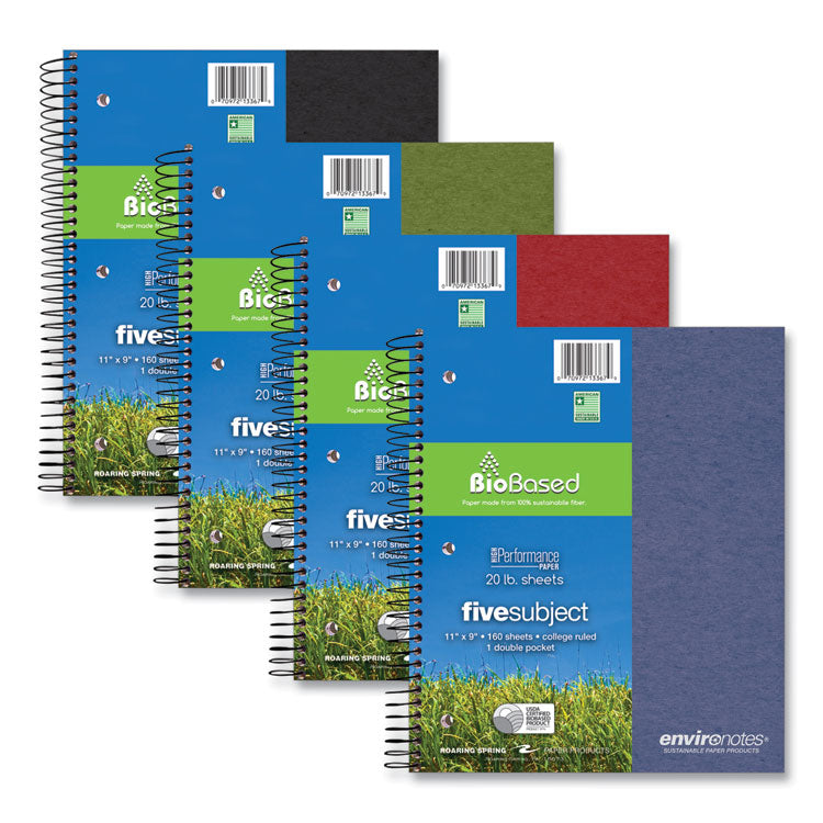 Earthtones BioBased Paper Notebook, 5-Subject, College Rule, Randomly Assorted Cover Colors, (160) 11 x 9 Sheets, 12/Carton