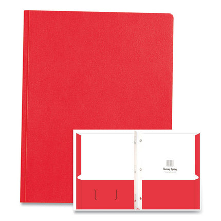 Pocket Folder with 3 Fasteners, 0.5" Capacity, 11 x 8.5, Red, 25/Box, 10 Boxes/Carton