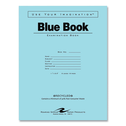 Recycled Exam Book, Wide/Legal Rule, Blue Cover, (8) 11 x 8.5 Sheets, 500/Carton