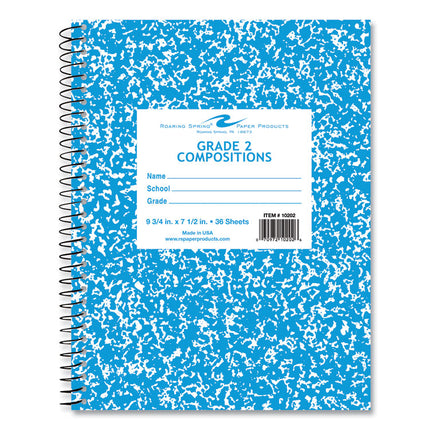 Grade School Wirebound Composition Book, Grade 2 Manuscript Format, Blue Marble Cover, (36) 9.75 x 7.5 Sheets, 48/Carton