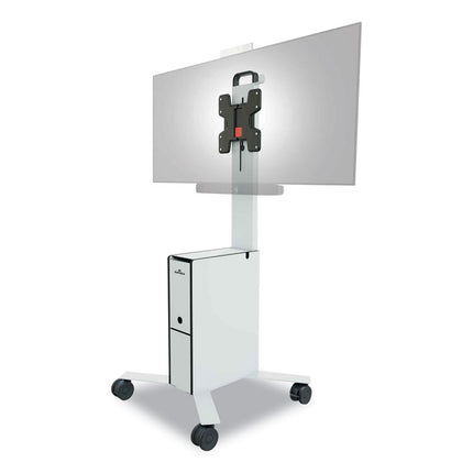 Mobile TV Cart COWORKSATION, Engineered Wood, 3 Shelves, Supports 40 lb, 22.5" x 22.6" x 50.89", White