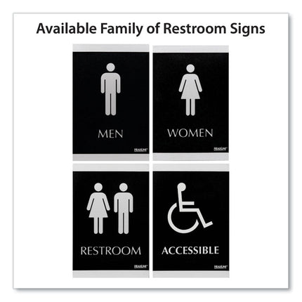 Century Series Office Sign, Men/Women Restroom, 6 x 9, Black/Silver