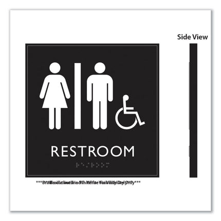ADA Sign, Unisex Accessible Restroom, Plastic, 8 x 8, Clear/White