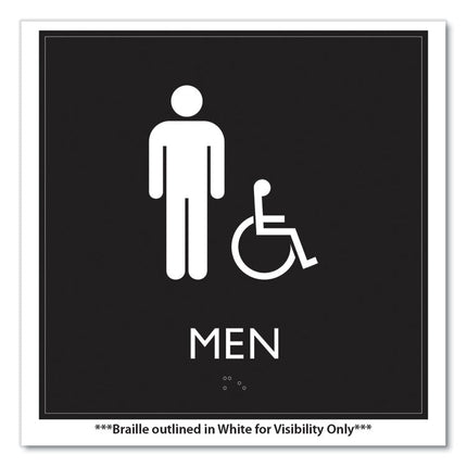 ADA Sign, Men Accessible, Plastic, 8 x 8, Clear/White