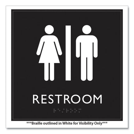 ADA Sign, Unisex Restroom, Plastic, 8 x 8, Clear/White