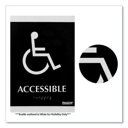 Century Series Office Sign, Accessible, 6 x 9, Black/Silver