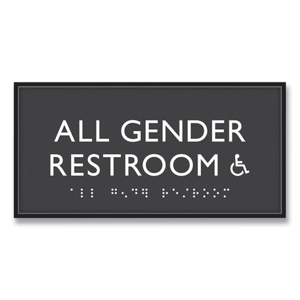 ADA Sign, All Gender Restroom Accessible, Plastic, 4 x 4, Clear/White