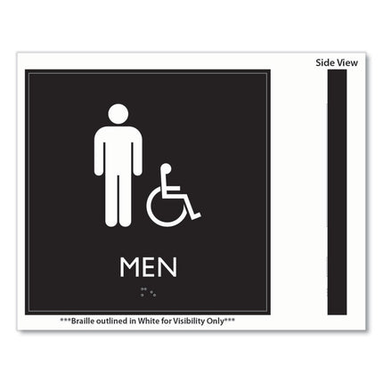 ADA Sign, Men Accessible, Plastic, 8 x 8, Clear/White