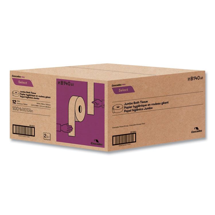 Select Jumbo Bath Tissue, Septic Safe, 2-Ply, White, 3.3" X 1,000 Ft, 12 Rolls/carton