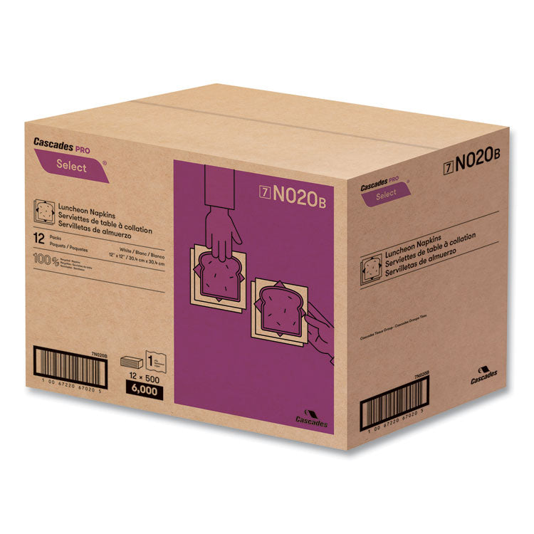 Select Luncheon Napkins, 1 Ply, 12 x 12, White, 500/Pack, 6,000/Carton
