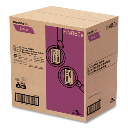 Select Dinner Napkins, 1-Ply, White, 15.5 X 16, 250/pack, 12/carton