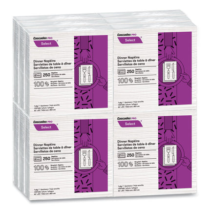 Select Dinner Napkins, 1-Ply, White, 15.5 X 16, 250/pack, 12/carton