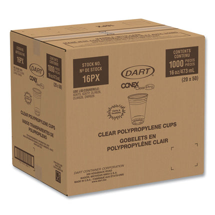 Conex ClearPro Plastic Cold Cups, 16 oz, Clear, 50/Pack, 20 Packs/Carton