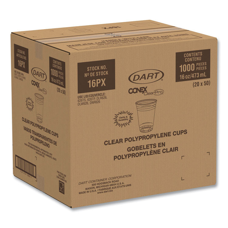 Conex ClearPro Plastic Cold Cups, 16 oz, Clear, 50/Pack, 20 Packs/Carton