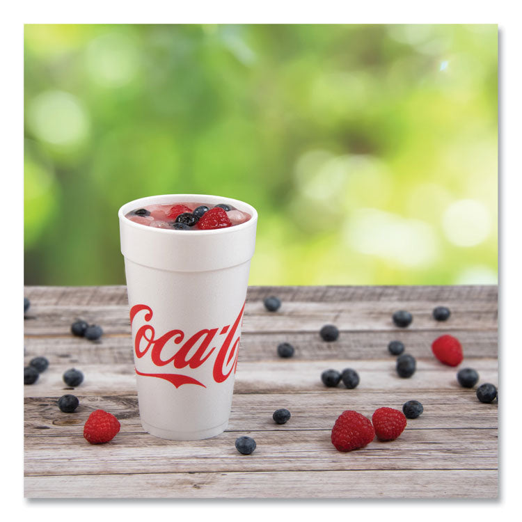 Coca-Cola Foam Cups, 20 oz, White/Red, 25/Bag, 20 Bags/Carton