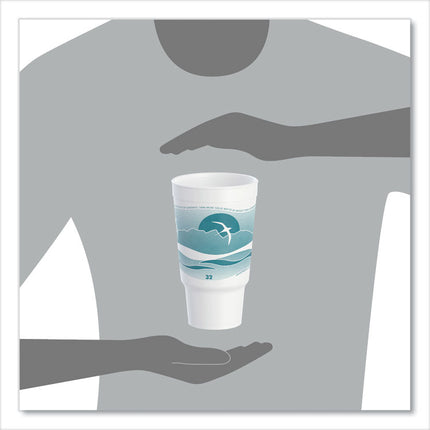 Horizon Hot/Cold Foam Drinking Cups, 32 oz, White/Teal, 16/Bag, 25 Bags/Carton