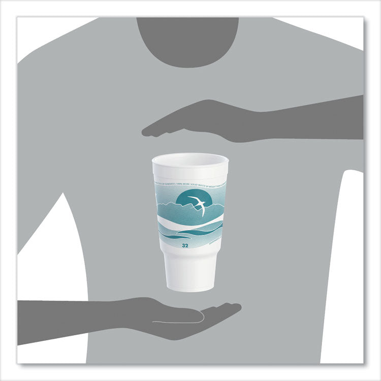 Horizon Hot/Cold Foam Drinking Cups, 32 oz, White/Teal, 16/Bag, 25 Bags/Carton