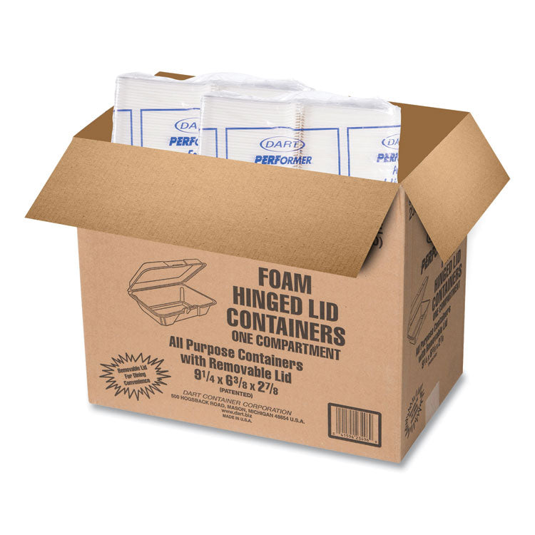 Foam Hinged Lid Containers, 6.4 x 9.3 x 2.9, White, 100/Pack, 2 Packs/Carton