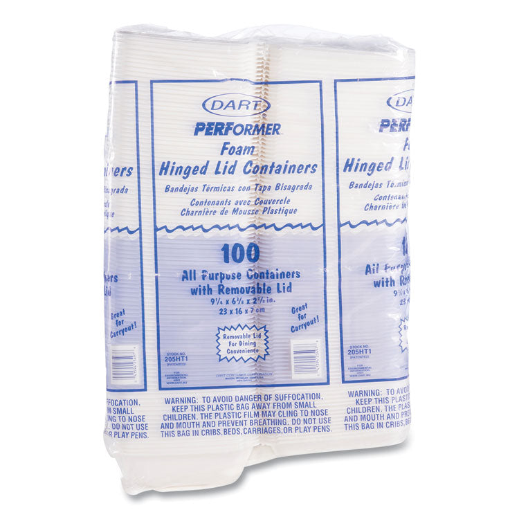 Foam Hinged Lid Containers, 6.4 x 9.3 x 2.9, White, 100/Pack, 2 Packs/Carton
