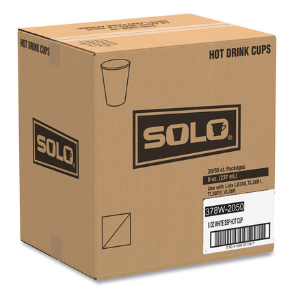 Single-Sided Poly Paper Hot Cups, 8 Oz, White, 50/bag, 20 Bags/carton