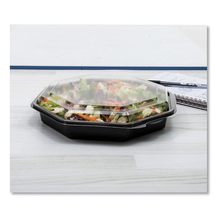 OctaView Hinged-Lid Cold Food Containers, 9.2 x 9.6 x 2, Black/Clear, Plastic, 100/Carton