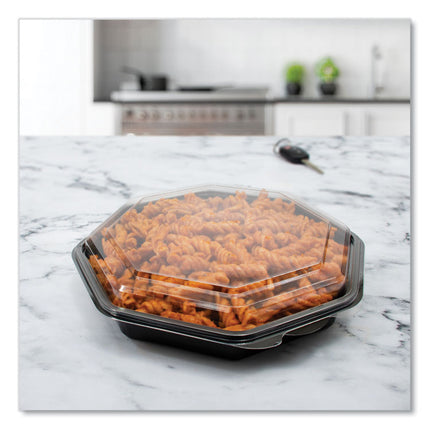 OctaView Hinged-Lid Cold Food Containers, 9.2 x 9.6 x 2, Black/Clear, Plastic, 100/Carton
