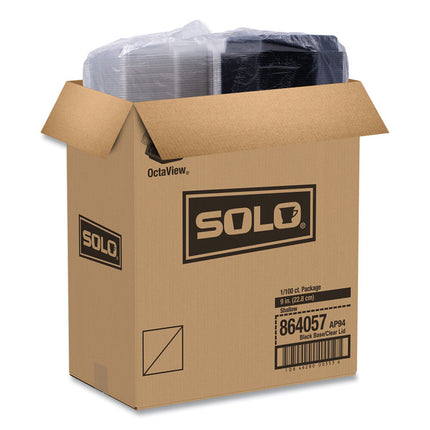 OctaView Hinged-Lid Cold Food Containers, 9.2 x 9.6 x 2, Black/Clear, Plastic, 100/Carton