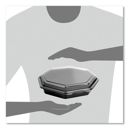 OctaView Hinged-Lid Cold Food Containers, 9.2 x 9.6 x 2, Black/Clear, Plastic, 100/Carton