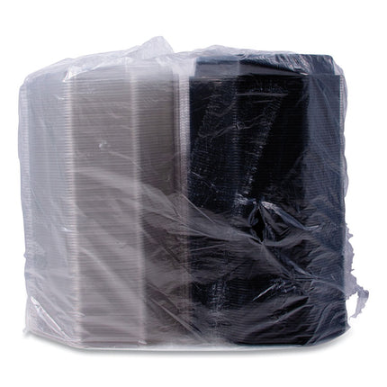 OctaView Hinged-Lid Cold Food Containers, 9.2 x 9.6 x 2, Black/Clear, Plastic, 100/Carton