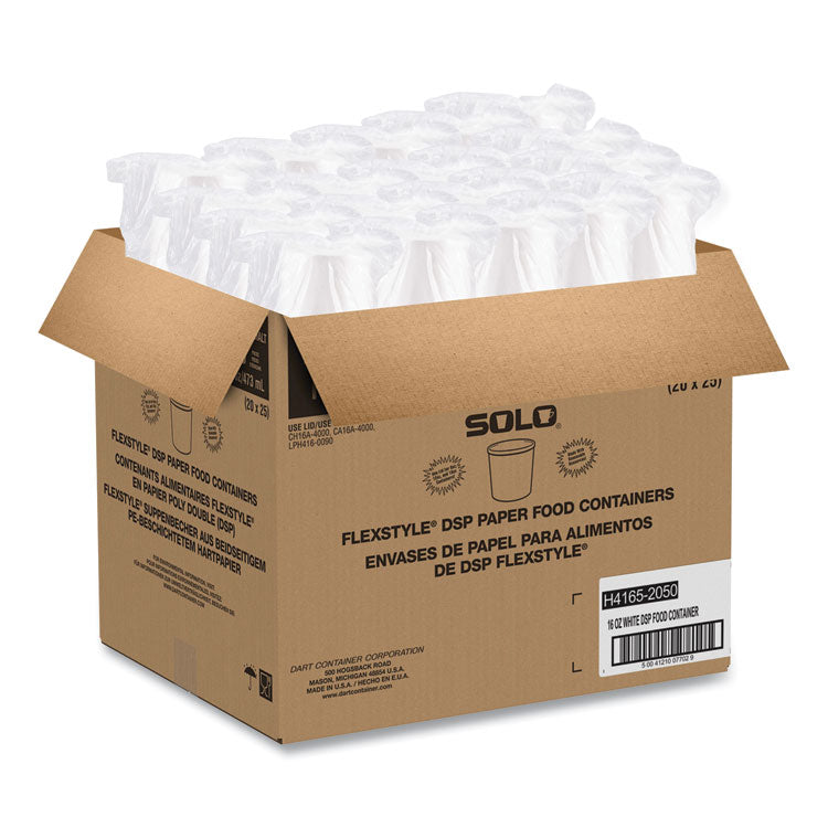Flexstyle Double Poly Paper Containers, 16 oz, White, Paper, 25/Pack, 20 Packs/Carton