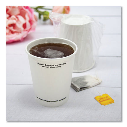 Single-Sided Poly Paper Hot Cups, Individually Wrapped, 10 oz, White, 24/Bag, 20 Bags/Carton