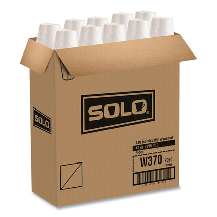 Single-Sided Poly Paper Hot Cups, Individually Wrapped, 10 oz, White, 24/Bag, 20 Bags/Carton