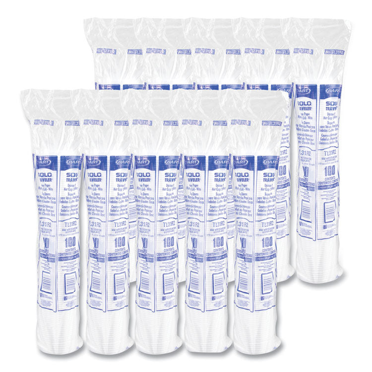 Traveler Cappuccino Style Dome Lid, Fits 10 oz Hot Cups, Plastic, White, 100/Pack, 10 Packs/Carton