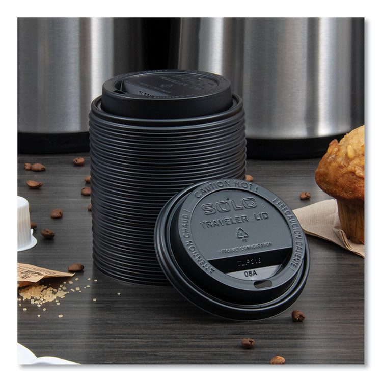 Traveler Cappuccino Style Dome Lid, Fits 10 oz to 24 oz Hot Cups, Plastic, Black, 100/Sleeve, 10 Sleeves/Carton