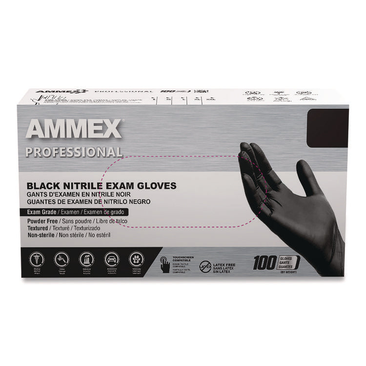 Nitrile Exam Gloves, Powder-Free, 3 mil, Medium, Black, 100/Box, 10 Boxes/Carton