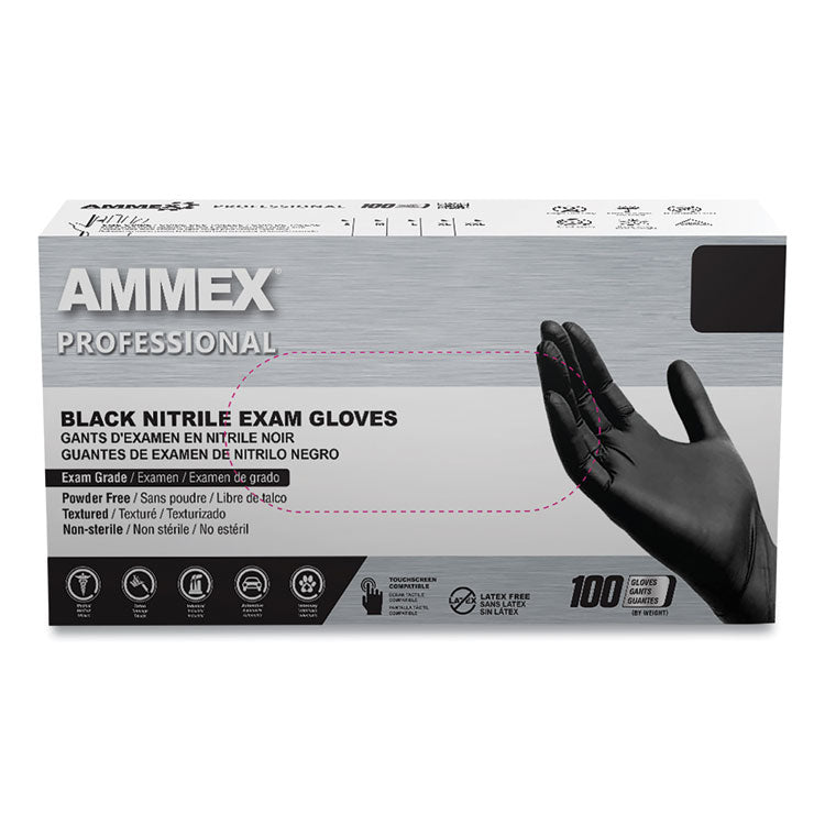 Nitrile Exam Gloves, Powder-Free, 3 mil, Large, Black, 100/Box, 10 Boxes/Carton