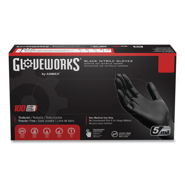Industrial Nitrile Gloves, Powder-Free, 5 mil, Large, Black, 100 Gloves/Box, 10 Boxes/Carton