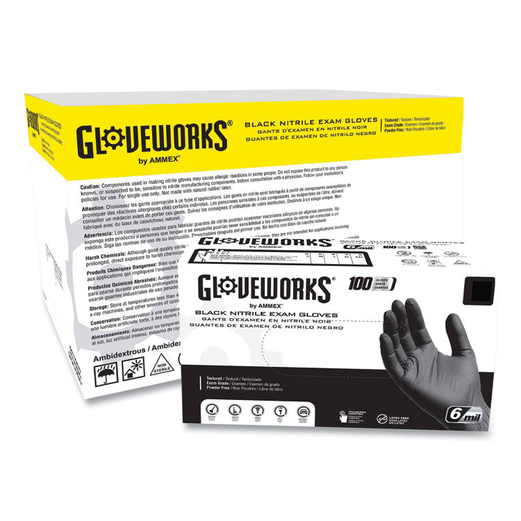 Nitrile Exam Gloves, Powder-Free, 6 mil, 2X-Large, Black, 100 Gloves/Box, 10 Boxes/Carton
