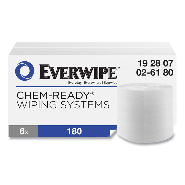 Chem-Ready Dry Wipes, 1-Ply, 5 X 2.16, Unscented, White, 180/roll, 6 Rolls/carton