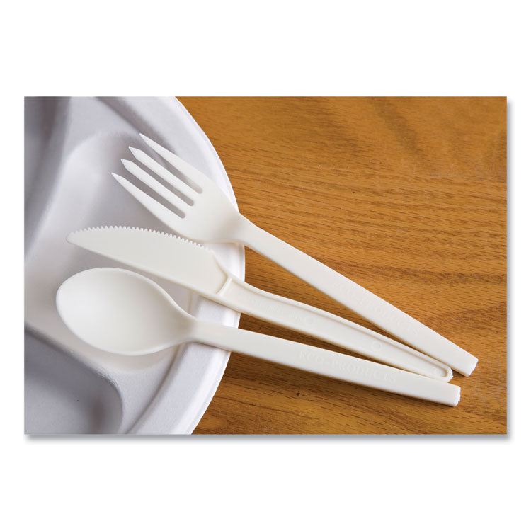 EcoSense Renewable Plant Starch Cutlery, Fork, Plastic, Cream, 50/Pack, 20 Packs/Carton