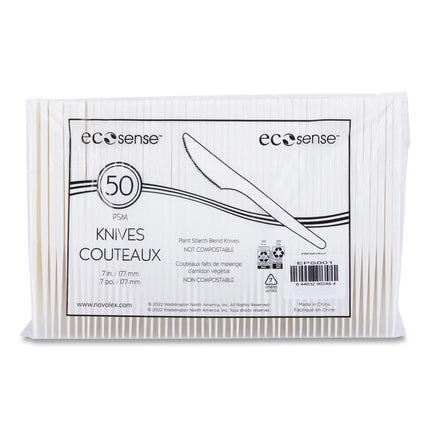 EcoSense Renewable Plant Starch Cutlery, Knife, Plastic, Cream, 50/Pack, 20 Packs/Carton