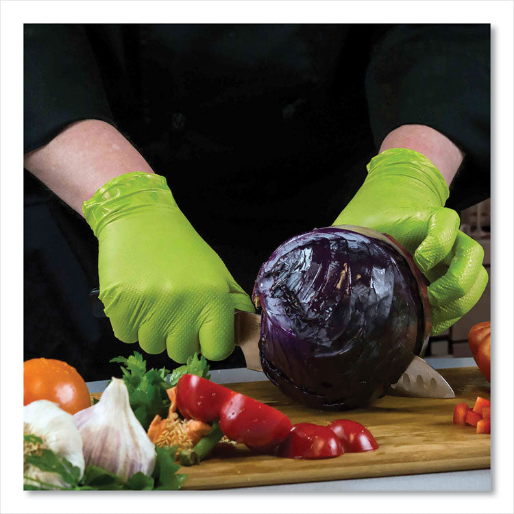 Heavy-Duty Industrial Nitrile Gloves, Powder-Free, 8 mil, Large, Green, 100 Gloves/Box, 10 Boxes/Carton