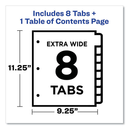 Customizable TOC Ready Index Multicolor Tab Dividers, Extra Wide Tabs, 8-Tab, 1 to 8, 11 x 9.25, White, 1 Set
