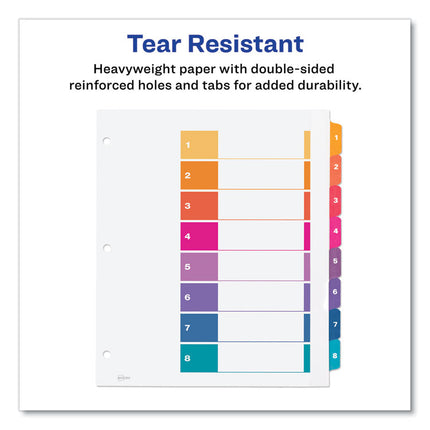 Customizable TOC Ready Index Multicolor Tab Dividers, Extra Wide Tabs, 8-Tab, 1 to 8, 11 x 9.25, White, 1 Set