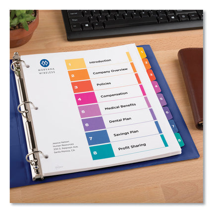Customizable TOC Ready Index Multicolor Tab Dividers, Extra Wide Tabs, 8-Tab, 1 to 8, 11 x 9.25, White, 1 Set