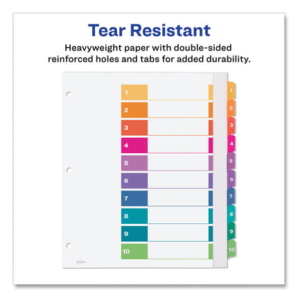 Customizable TOC Ready Index Multicolor Tab Dividers, Extra Wide Tabs, 10-Tab, 1 to 10, 11 x 9.25, White, 1 Set